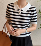 Black & White Stripe Knit Top - HOLIHOLIC
