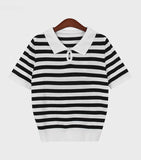Black & White Stripe Knit Top - HOLIHOLIC