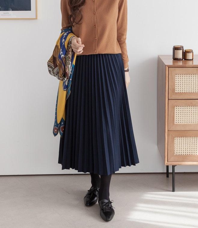Blended Wool Pleats Skirt - HOLIHOLIC