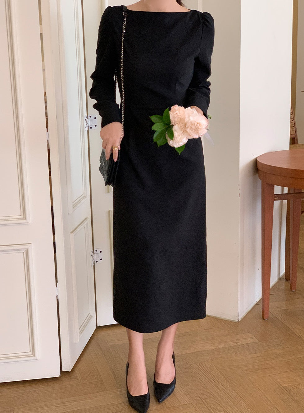 Boat Neck Slim Fit Midi Dress Boat Neck Slim Fit Midi Dress