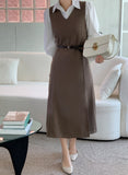 Brown Belted Sleeveless Dress-Holiholic