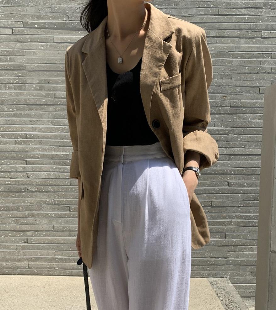 Brown Linen Button Blazer Secondary image