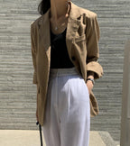 Brown Linen Button Blazer - HOLIHOLIC