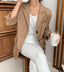 Brown Linen Button Blazer - HOLIHOLIC