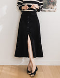 Button Front Flare Skirt with Elastic Waist-Holiholic