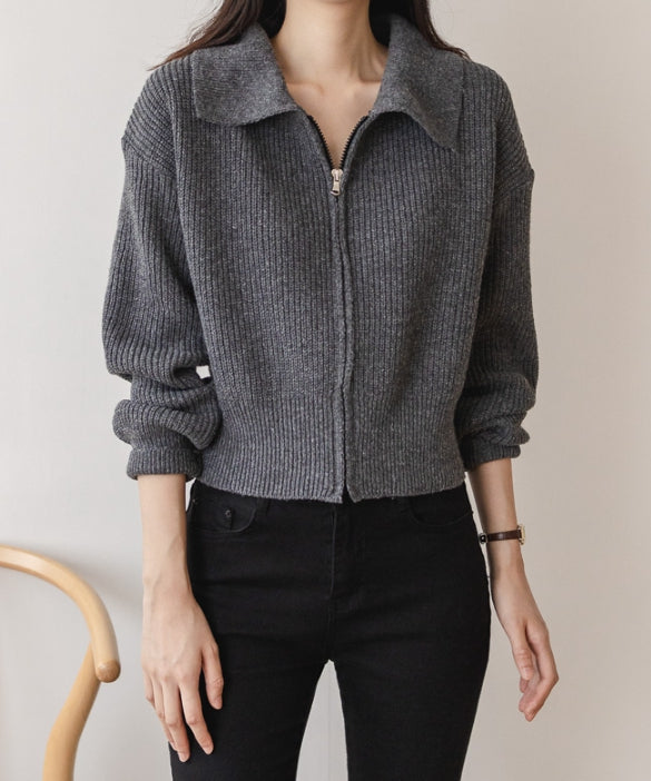Cashwool Blend Zip-Up Knitted Sweater-Holiholic