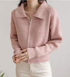 Cashwool Blend Zip-Up Knitted Sweater-Holiholic