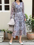 Chiffon Midi Wrap Dress with Waist Strap-Holiholic