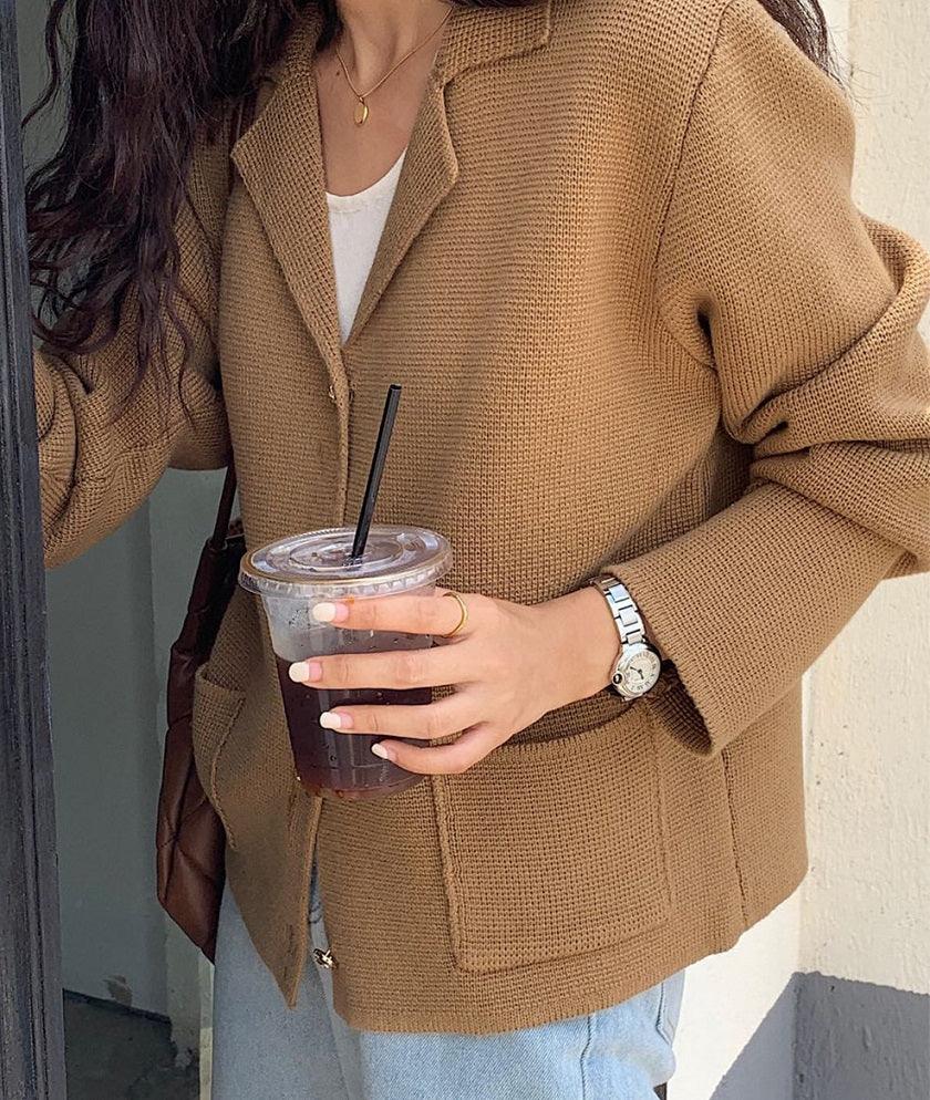 Collared Single Knit Jacket - HOLIHOLIC