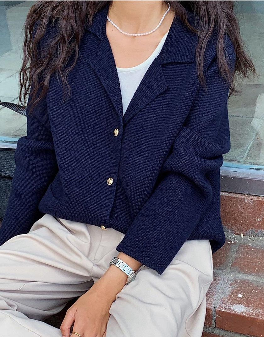 Collared Single Knit Jacket - HOLIHOLIC