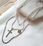 Cross & Pearl Layered Necklace - HOLIHOLIC