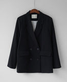 Double Button Solid Blazer - HOLIHOLIC