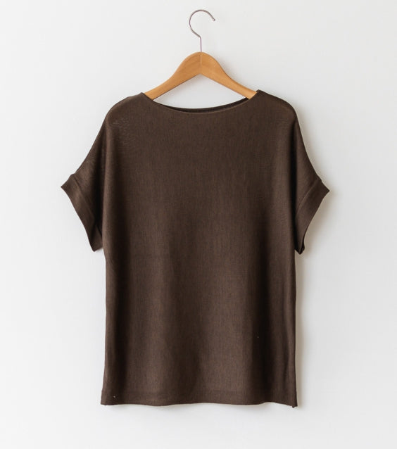 Drop Shoulder Boat neck Knit Top-Holiholic