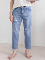 Elastic Waist Destroyed Jeans - HOLIHOLIC