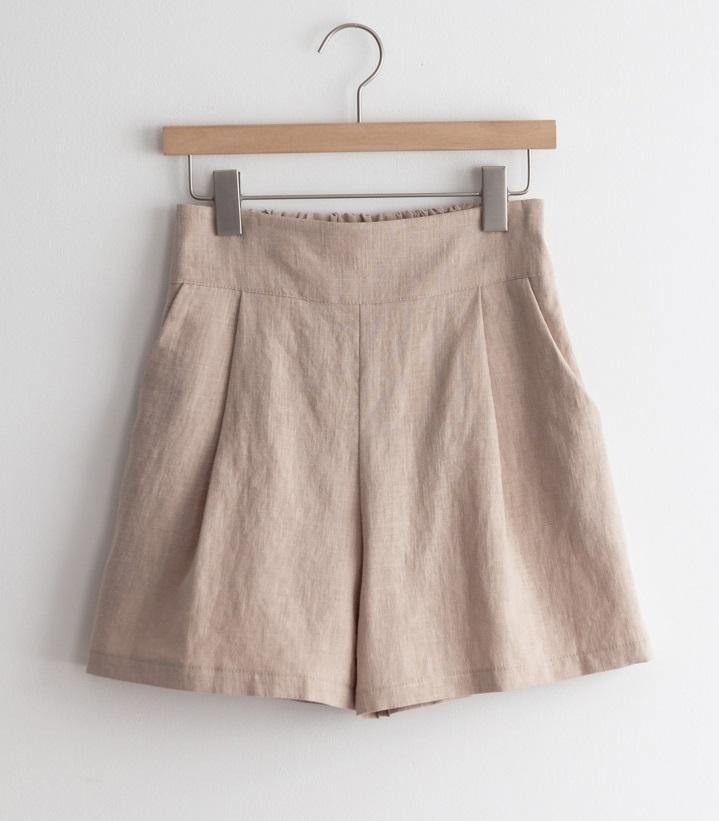 Elastic Waist Pure Linen Shorts - HOLIHOLIC