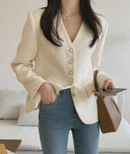 V Neck Tweed Jacket - HOLIHOLIC