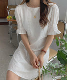 Embroidery White Mini Dress - HOLIHOLIC