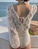 Floral Lace Cover Top Swimsuit - HOLIHOLIC