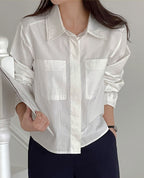 Front Pocket Pointed Crop Shirt -Holiholic