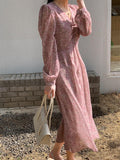 Front Shirring Floral Pink Dress - HOLIHOLIC