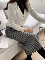 Front Split Wool Plaid Skirt - HOLIHOLIC
