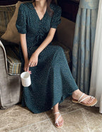 Front shirring Polka Dot Dress - HOLIHOLIC