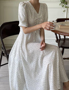 Front shirring Polka Dot Dress - HOLIHOLIC