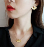 Golden Leaf Earrings & Necklace - HOLIHOLIC