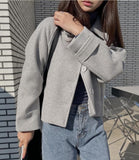 Grey Short Wool Jacket - HOLIHOLIC