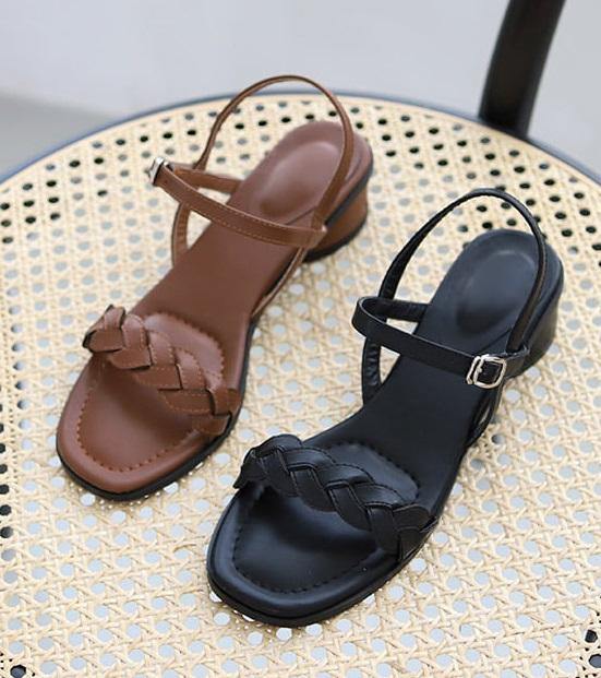 [Handmade] Low Chunky Heel Sandals - HOLIHOLIC