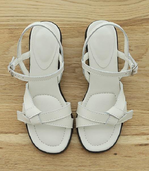 [Handmade] Stitch Bow Décor Leather Sandals - HOLIHOLIC