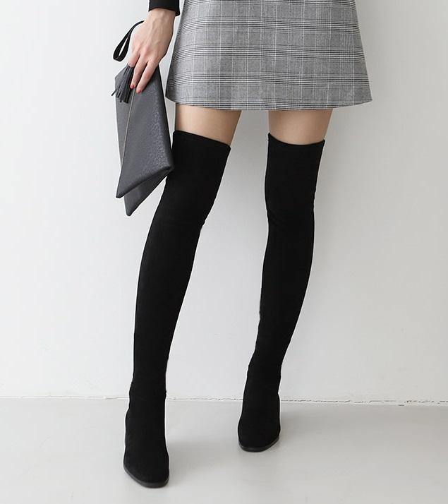 [Handmade] Stretch High knee Boots in Black - HOLIHOLIC