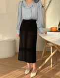 Hidden Elastic Waist Midi Skirt-Holiholic