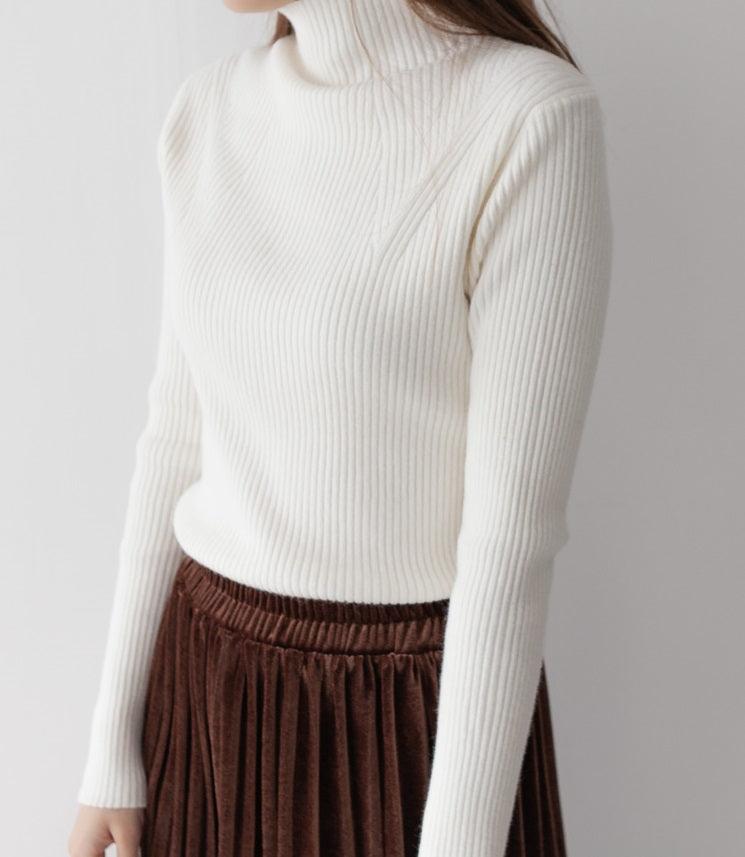 High Neck Ribbed Knit Top - HOLIHOLIC