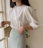 Ivory Puff Sleeve Cotton Blouse