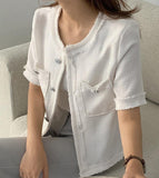 Ivory Tweed Short Sleeve Jacket - HOLIHOLIC