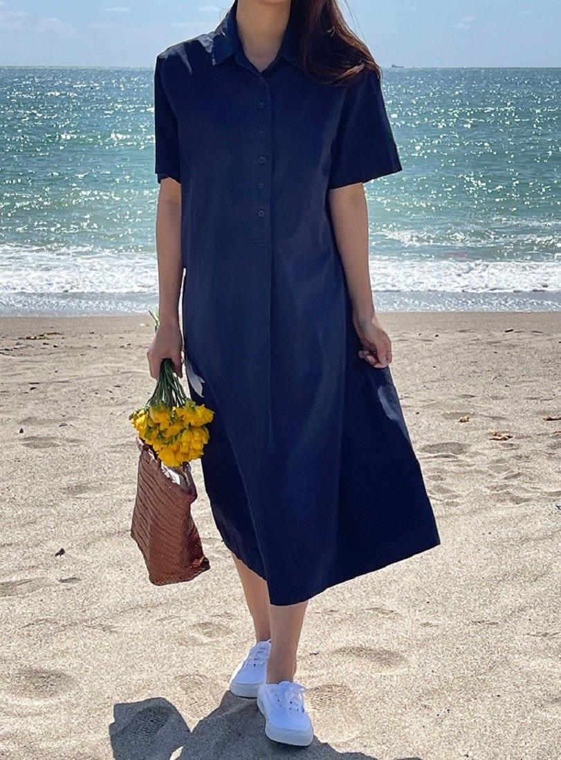 Jules Daily Cotton Shirt Dress - HOLIHOLIC