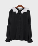 Lace Collar Velvet Blouse - HOLIHOLIC