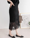 Lace Pencil Skirt with Elastic Waist - HOLIHOLIC