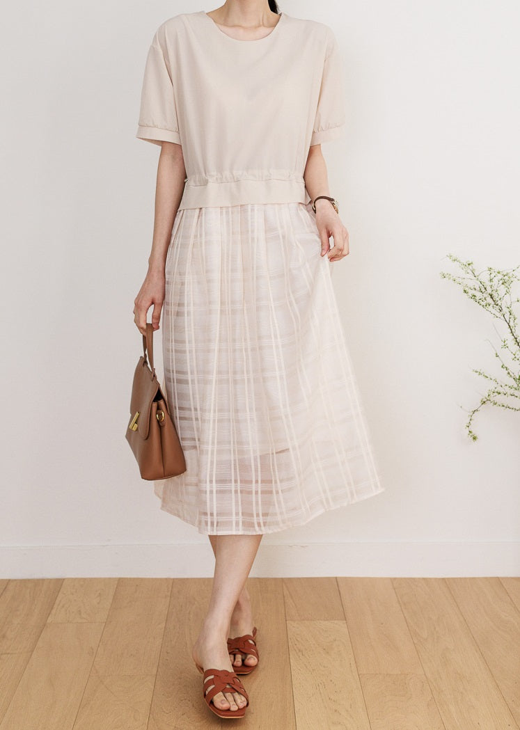 Lace Skirt Layered Short Sleeve Dress-Holiholic