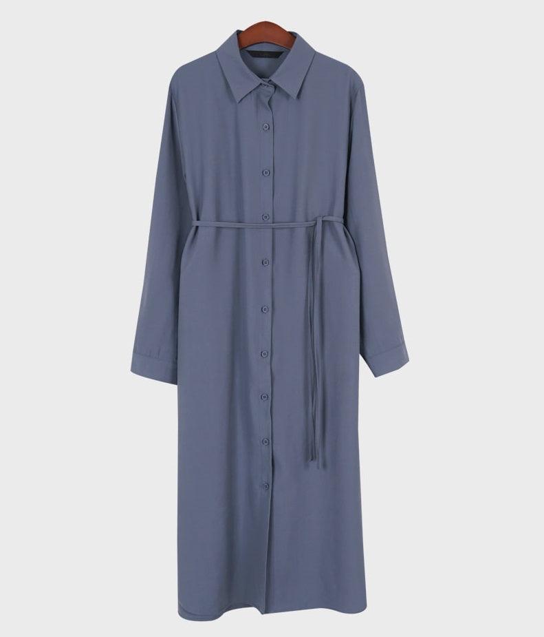 Lazy Shirt Long Dress - HOLIHOLIC