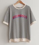 Letter Graphic Striped T-Shirt - HOLIHOLIC
