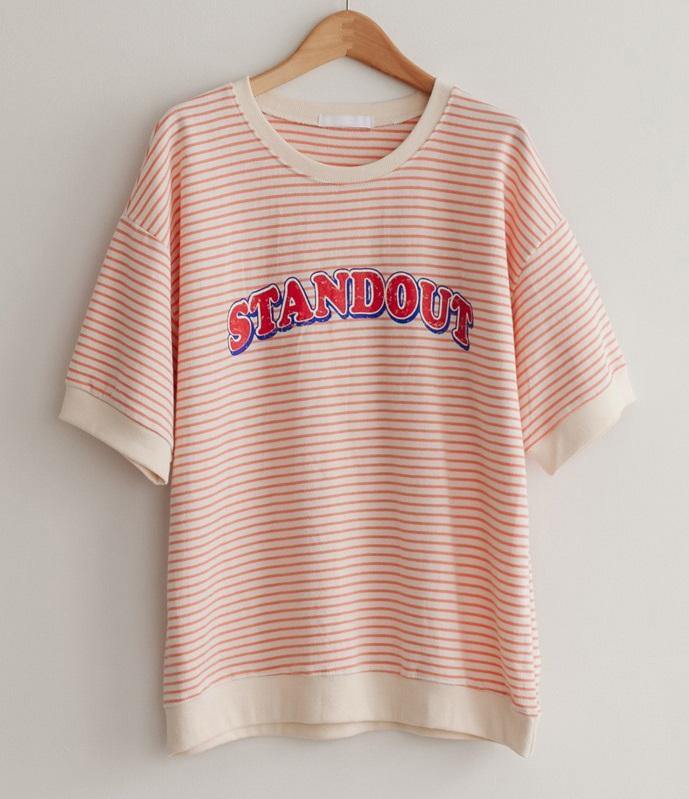 Letter Graphic Striped T-Shirt - HOLIHOLIC