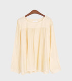 Lightweight Round Neck Shirring Blouse - HOLIHOLIC