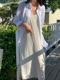 Linen Bustier Dress with Waist Strap - HOLIHOLIC