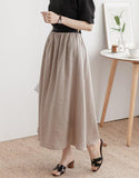 Linen Flare Skirt with Elastic Waist - HOLIHOLIC