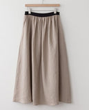 Linen Flare Skirt with Elastic Waist - HOLIHOLIC