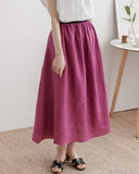 Linen Flare Skirt with Elastic Waist - HOLIHOLIC