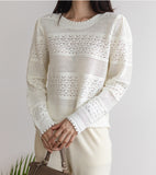 Long Sleeve Eyelet Knit Top-Holiholic