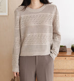 Long Sleeve Eyelet Knit Top-Holiholic